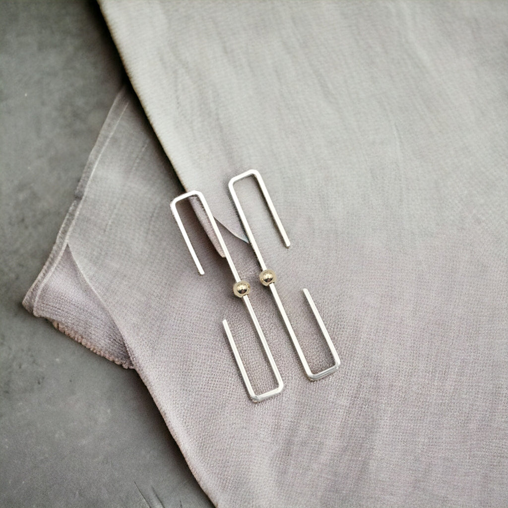 True - Silver Rectangle Threaders Earrings Bijou by SAM