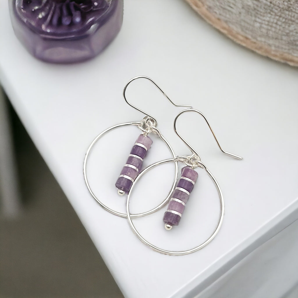 Boho - Silver Hoop with Amethyst Earrings Bijou by SAM