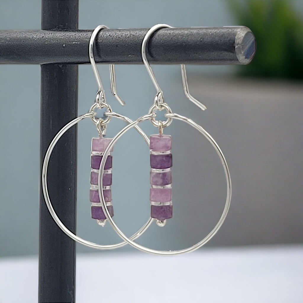Boho - Silver Hoop with Amethyst Earrings Bijou by SAM