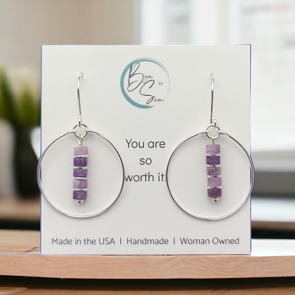 Boho - Silver Hoop with Amethyst Earrings Bijou by SAM