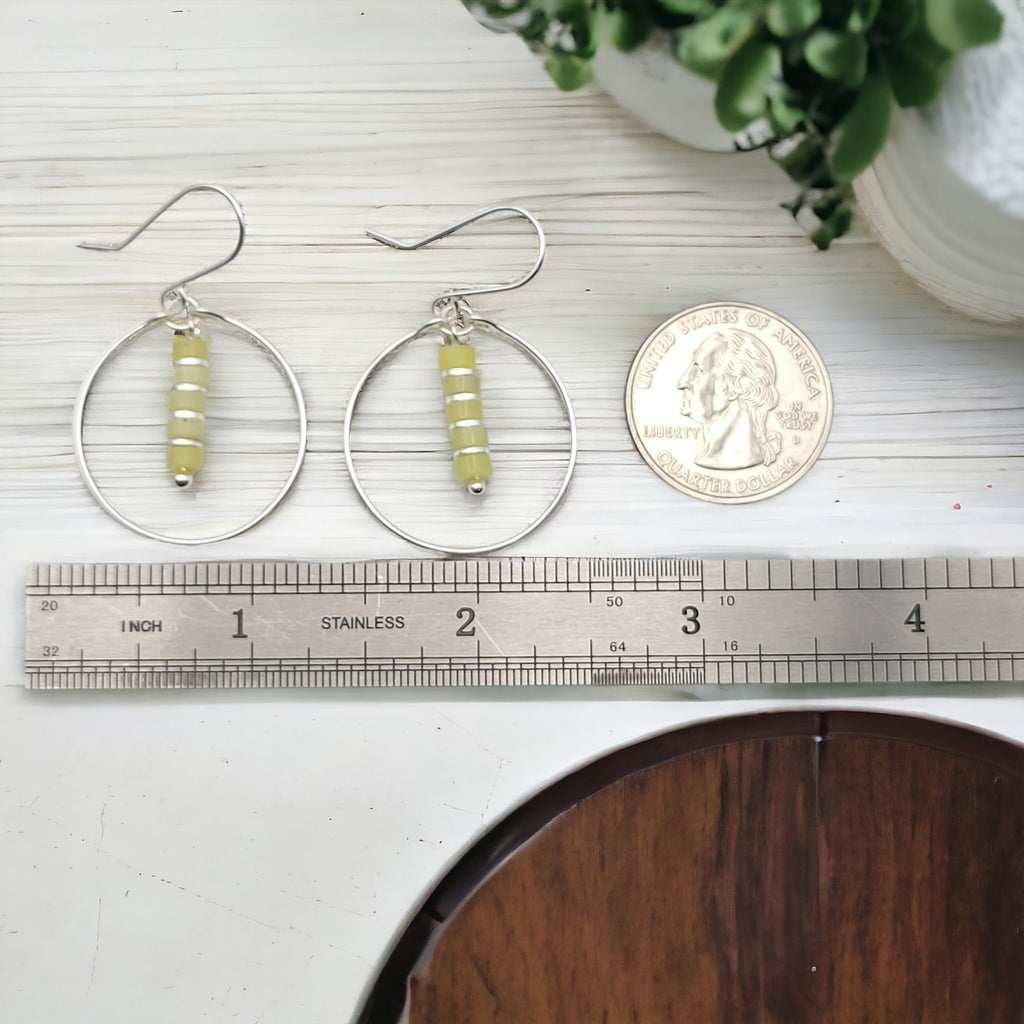 Boho - Silver Hoop with Lemon Yellow Jade Earrings Bijou by SAM