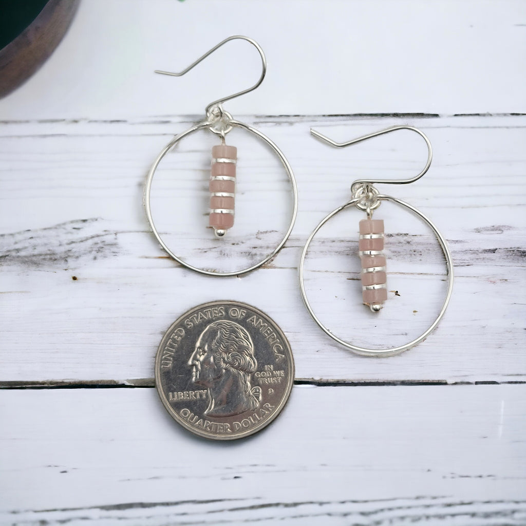 Boho - Silver Hoop Earrings with Pink Opal Earrings Bijou by SAM