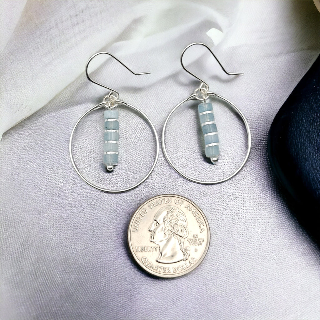 Boho - Silver Hoops with Aquamarine Dangle Earrings Bijou by SAM