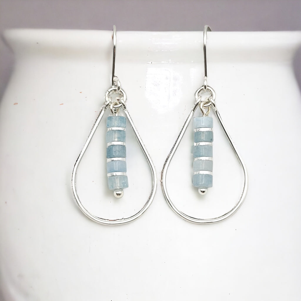 Lane - Silver with Aquamarine Earrings Bijou by SAM   