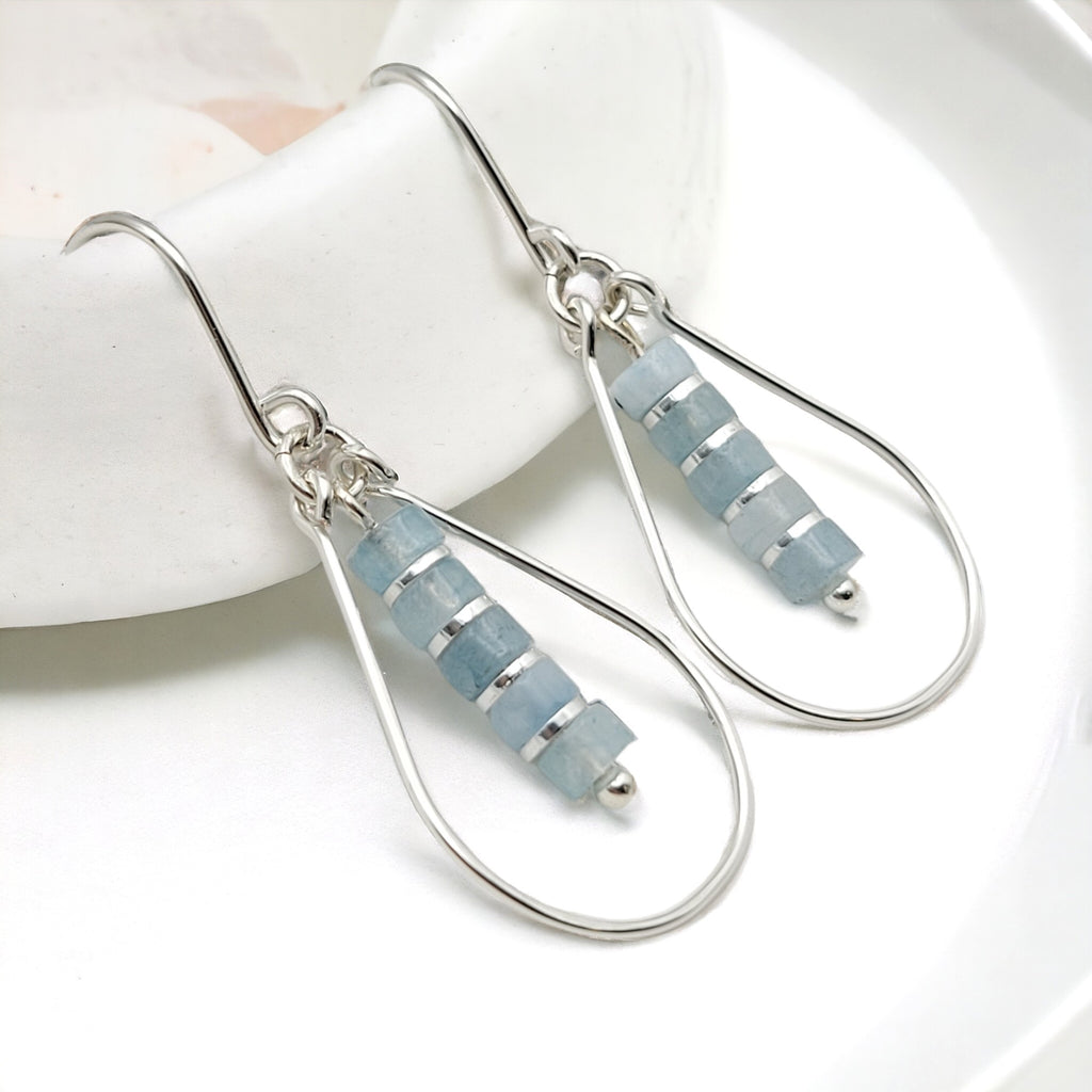Lane - Silver with Aquamarine Earrings Bijou by SAM