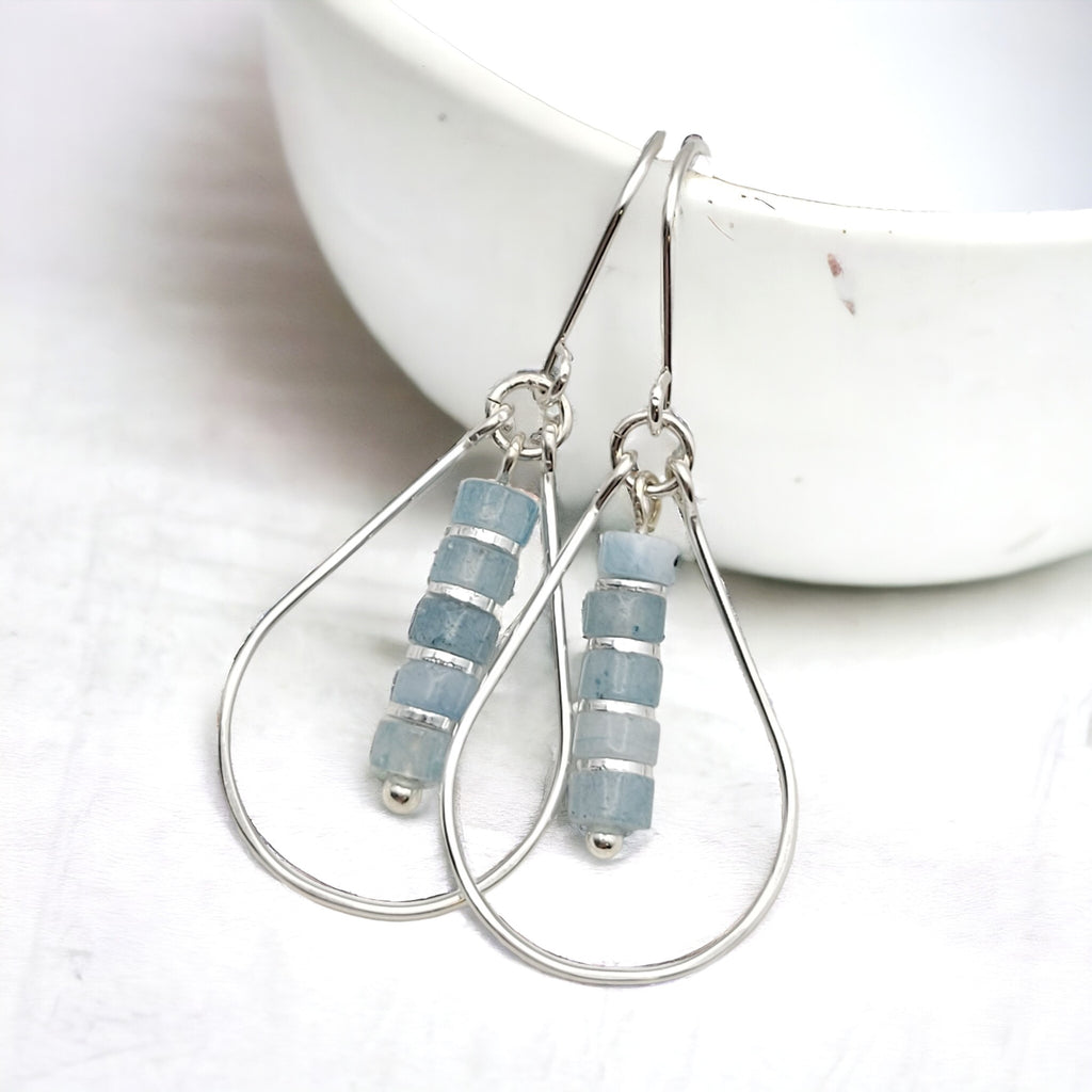 Lane - Silver with Aquamarine Earrings Bijou by SAM   