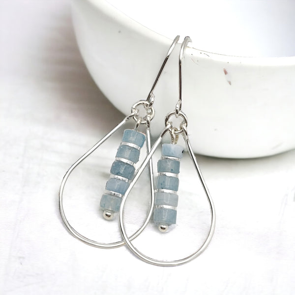Lane - Silver with Aquamarine Earrings Bijou by SAM