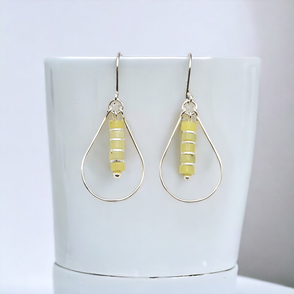 Lane - Silver Hoop with Lemon Yellow Jade Earrings Bijou by SAM