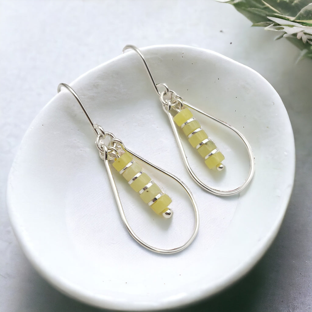 Lane - Silver Hoop with Lemon Yellow Jade Earrings Bijou by SAM