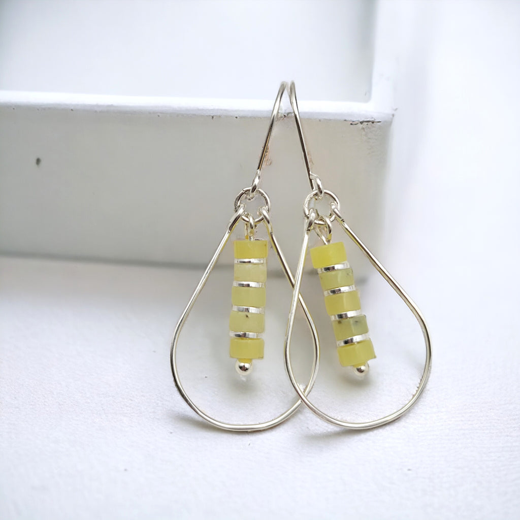 Lane - Silver Hoop with Lemon Yellow Jade Earrings Bijou by SAM