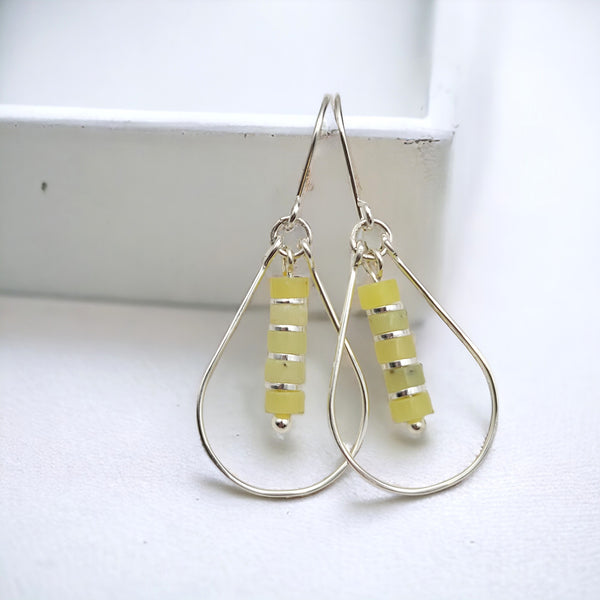 Lane - Silver Hoop with Lemon Yellow Jade Earrings Bijou by SAM