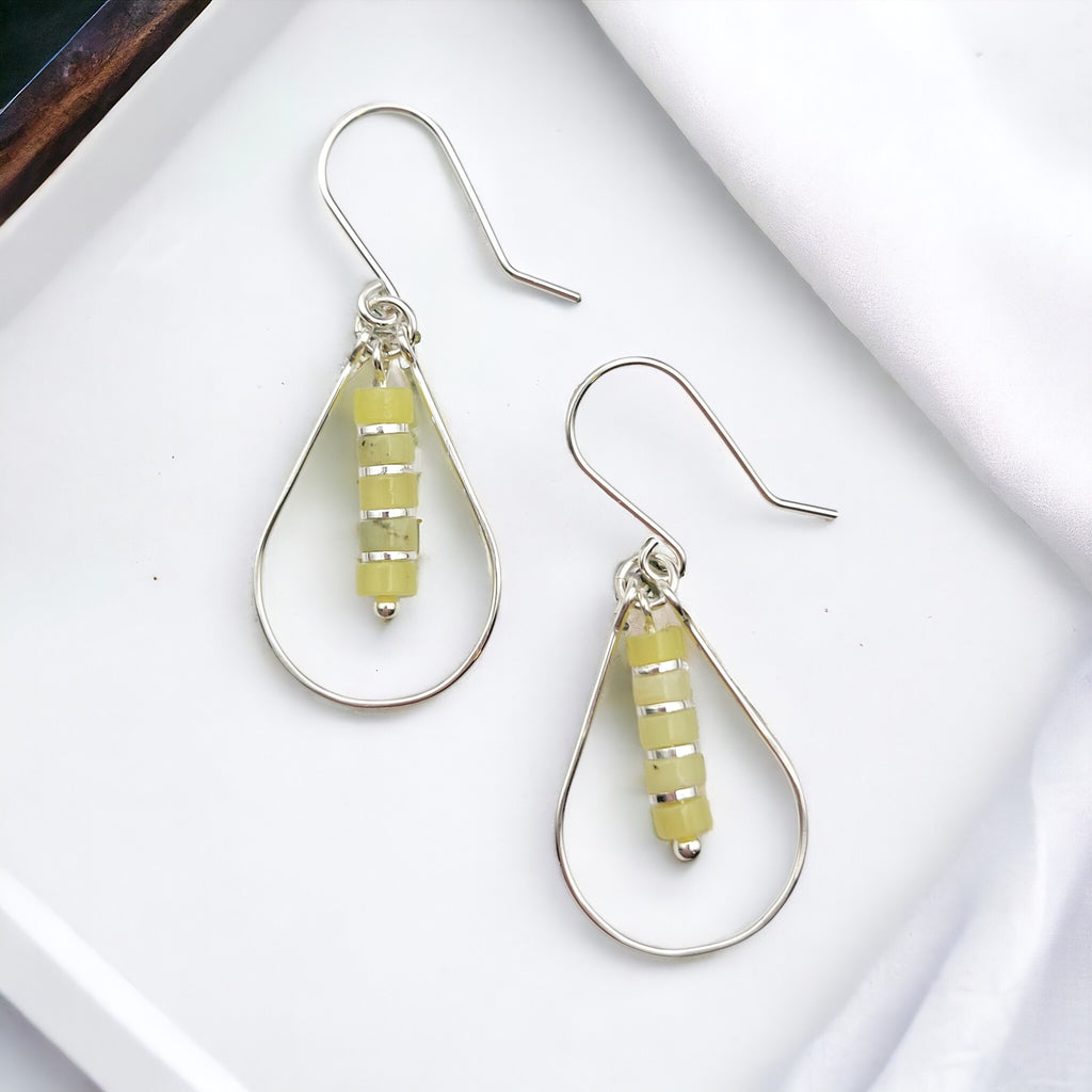 Lane - Silver Hoop with Lemon Yellow Jade Earrings Bijou by SAM