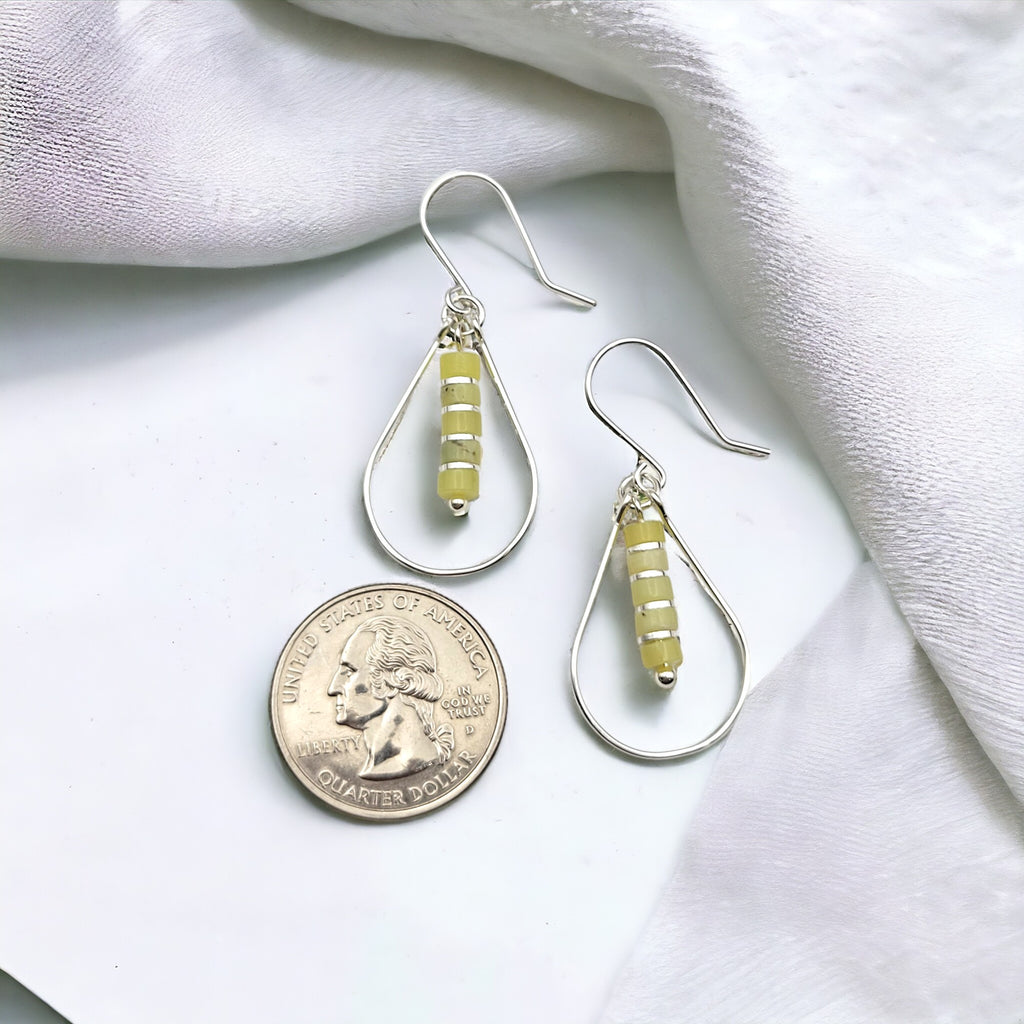 Lane - Silver Hoop with Lemon Yellow Jade Earrings Bijou by SAM