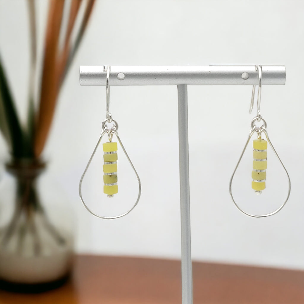 Lane - Silver Hoop with Lemon Yellow Jade Earrings Bijou by SAM