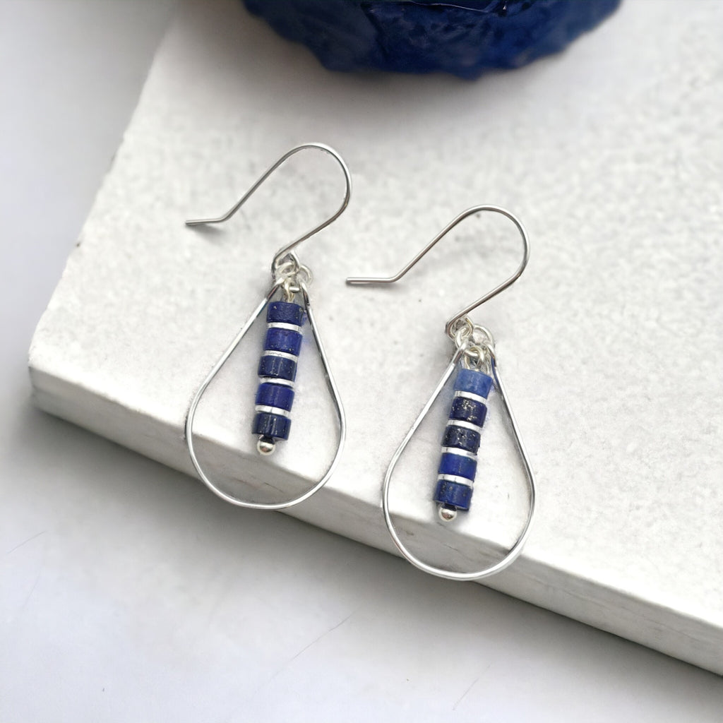 Lane - Silver with Lapis Lazuli Earrings Bijou by SAM