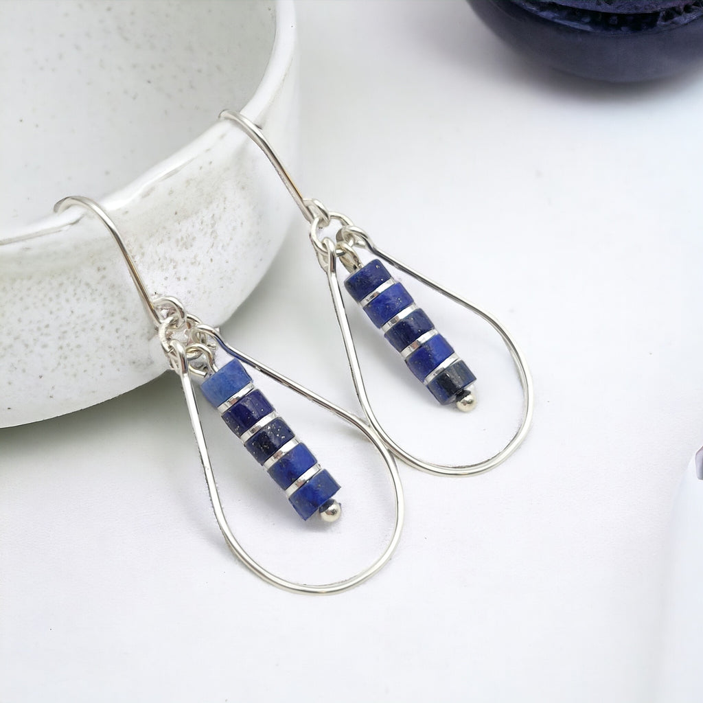 Lane - Silver with Lapis Lazuli Earrings Bijou by SAM