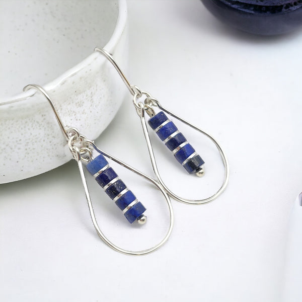 Lane - Silver with Lapis Lazuli Earrings Bijou by SAM