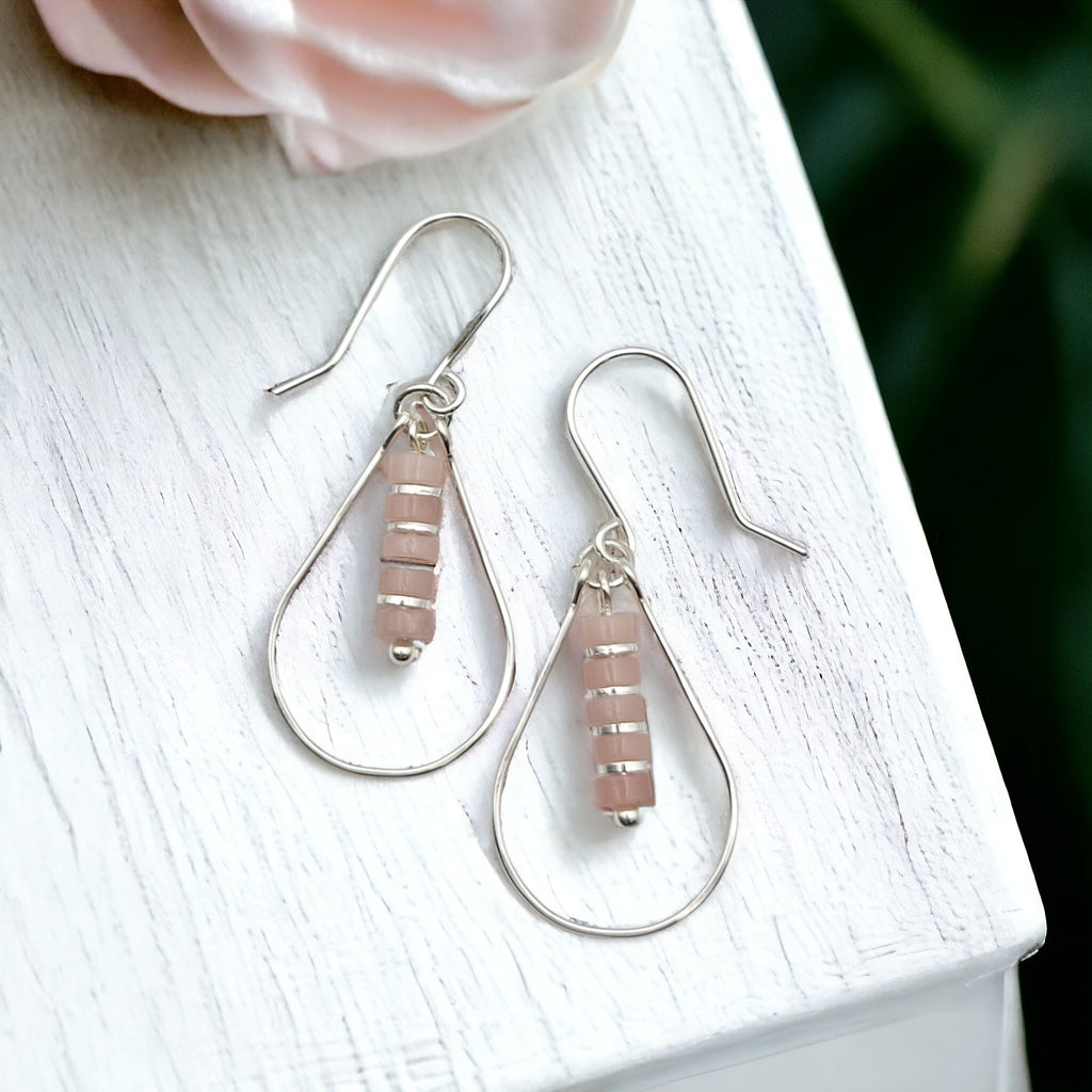 Lane - Silver with Pink Opal Earrings Bijou by SAM