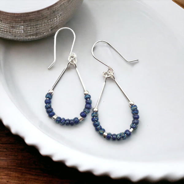 Lane - Silver & Denim Blue Earrings Earrings Bijou by SAM   