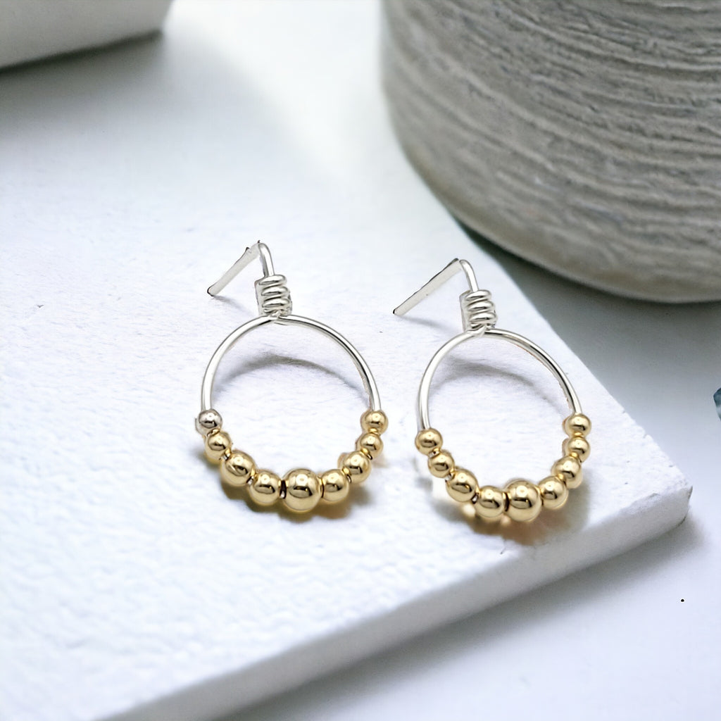 Aiden - Silver with Gold Hoop Studs Earrings Bijou by SAM