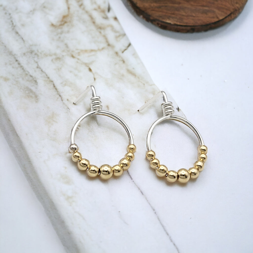 Aiden - Silver with Gold Hoop Studs Earrings Bijou by SAM