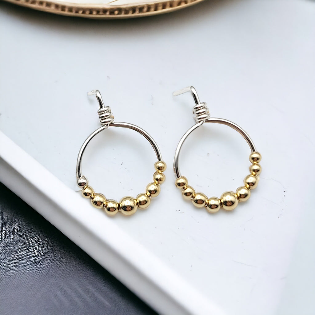 Aiden - Silver with Gold Hoop Studs Earrings Bijou by SAM