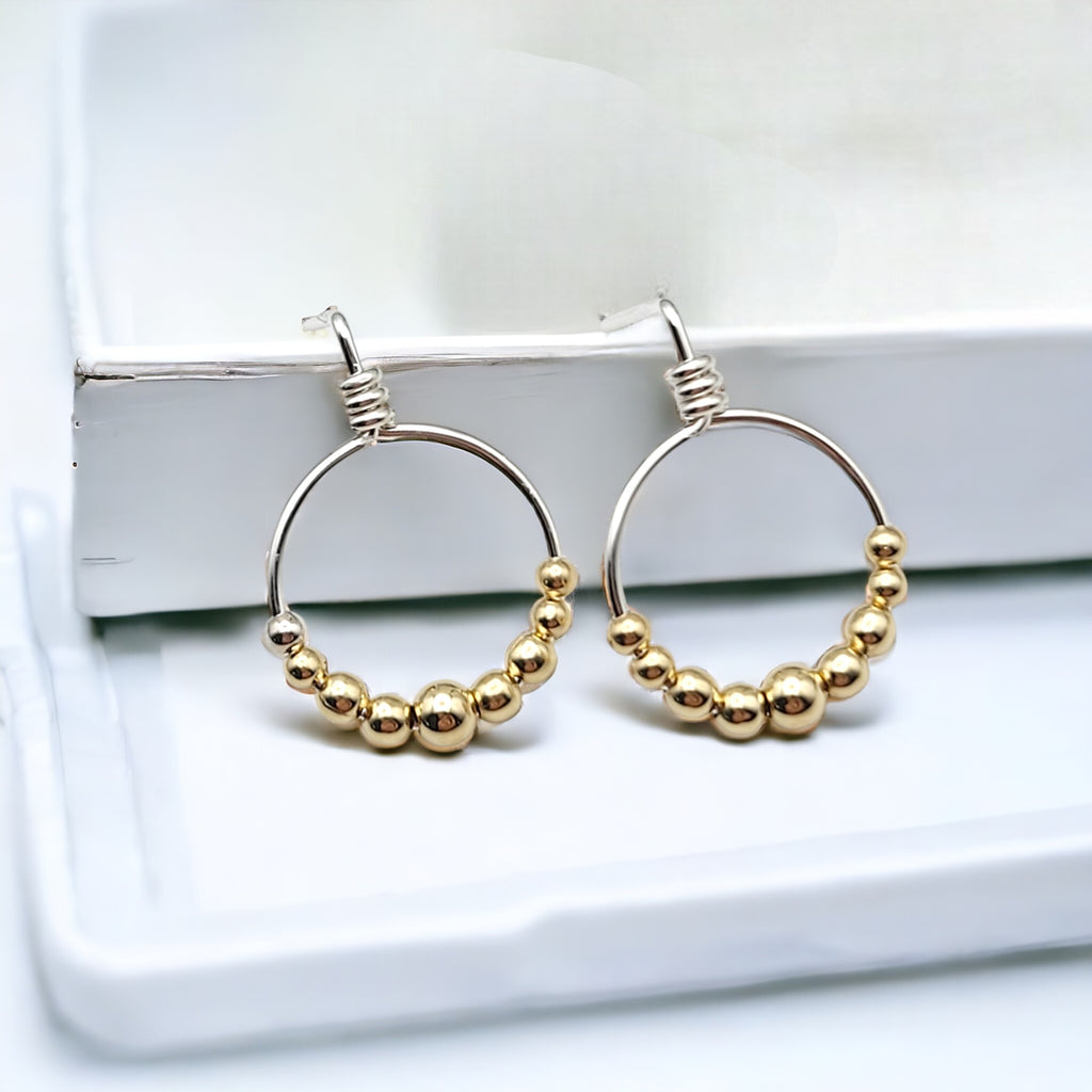 Aiden - Silver with Gold Hoop Studs Earrings Bijou by SAM