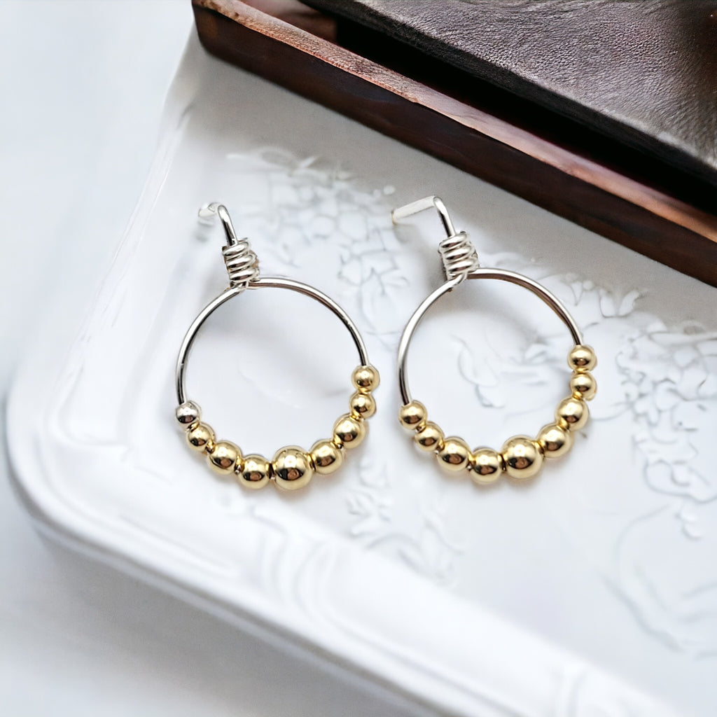 Aiden - Silver with Gold Hoop Studs Earrings Bijou by SAM