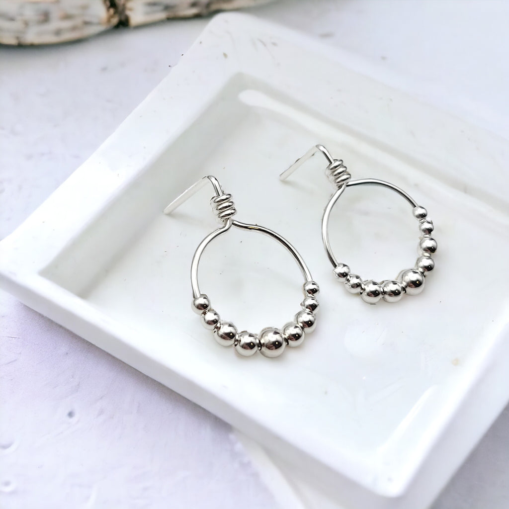 Aiden - Small Sterling Silver Hoop with Silver Beads Earrings Bijou by SAM