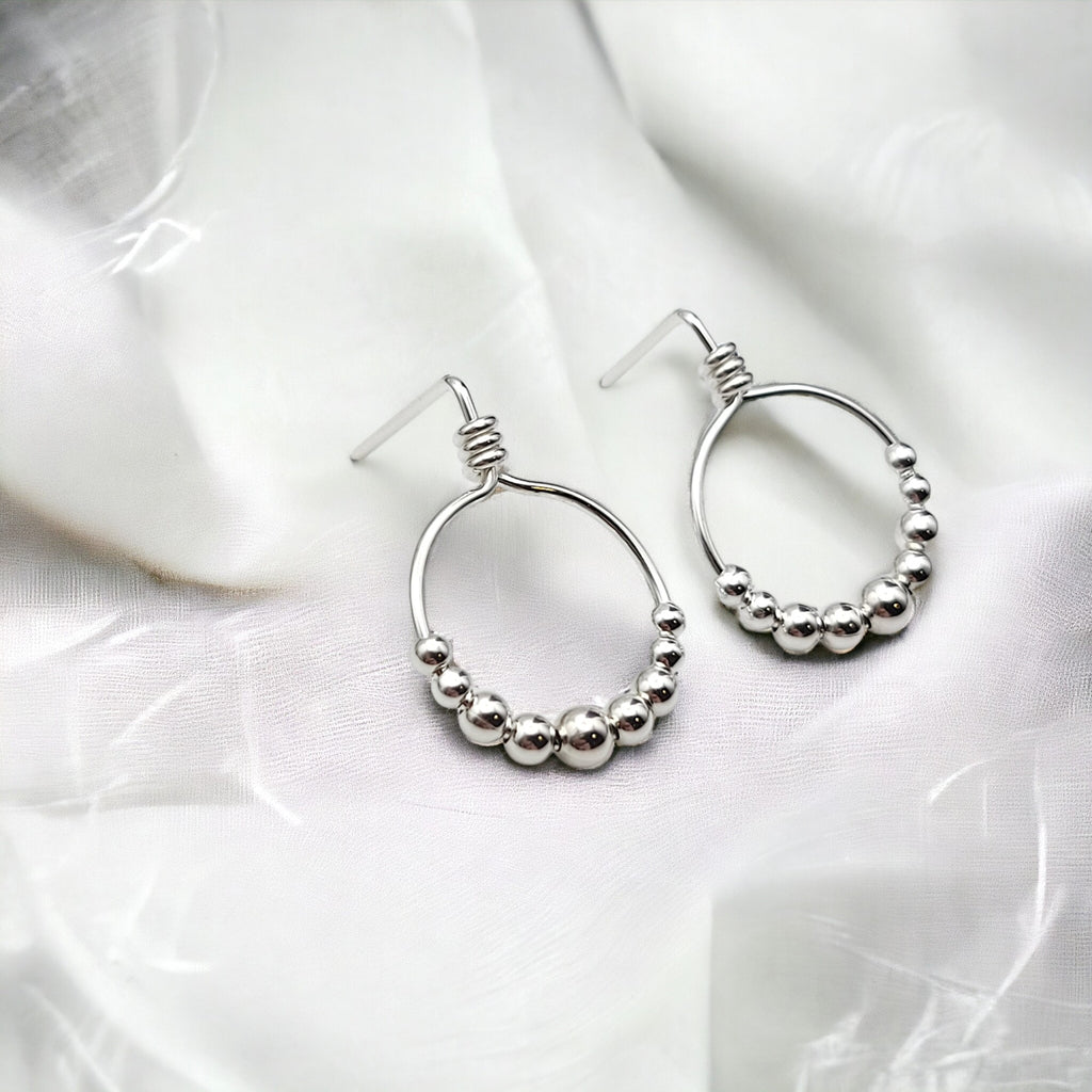 Aiden - Small Sterling Silver Hoop with Silver Beads Earrings Bijou by SAM
