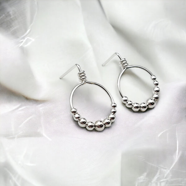 Aiden - Small Sterling Silver Hoop with Silver Beads Earrings Bijou by SAM