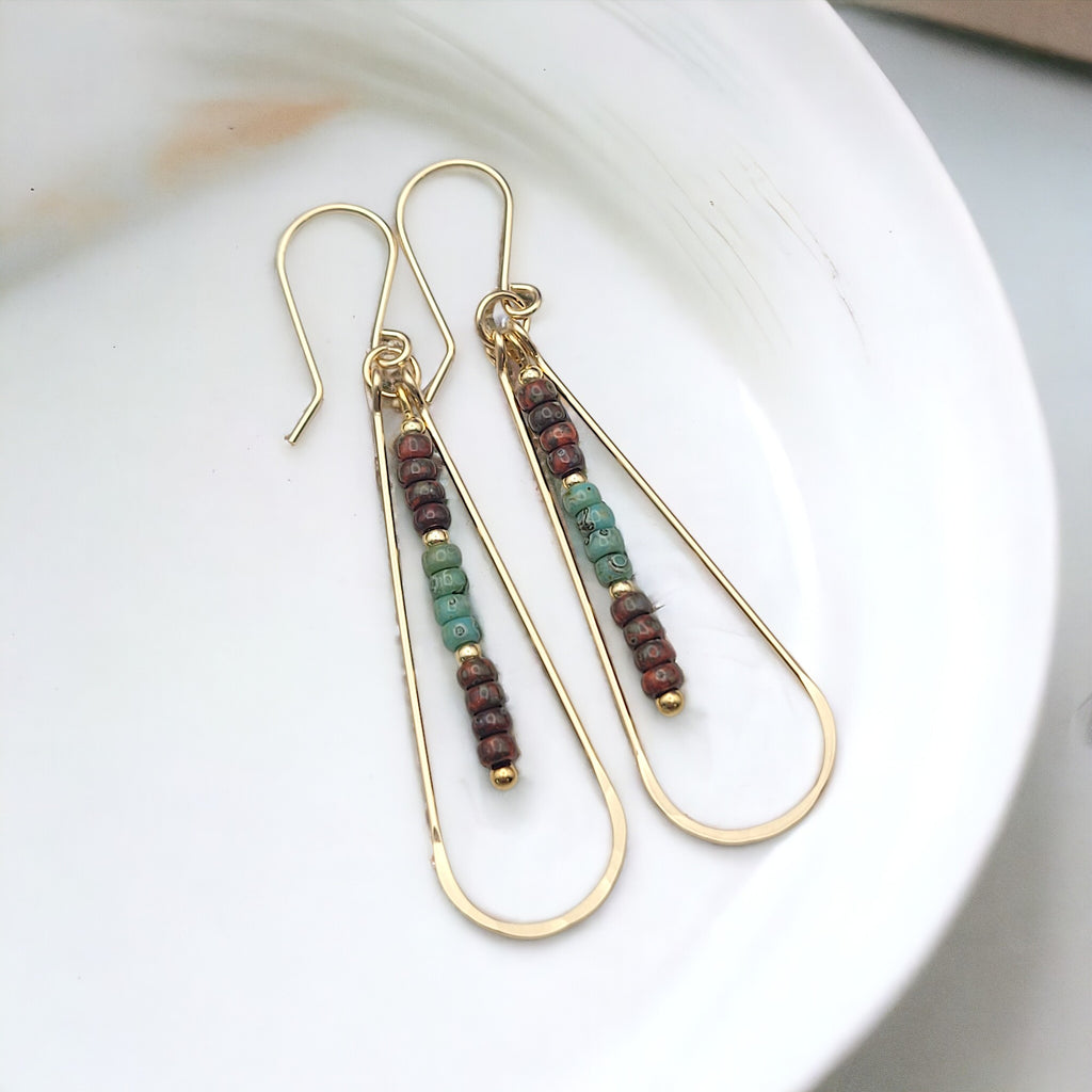Harley -Gold, Green & Red Beads Earrings Bijou by SAM