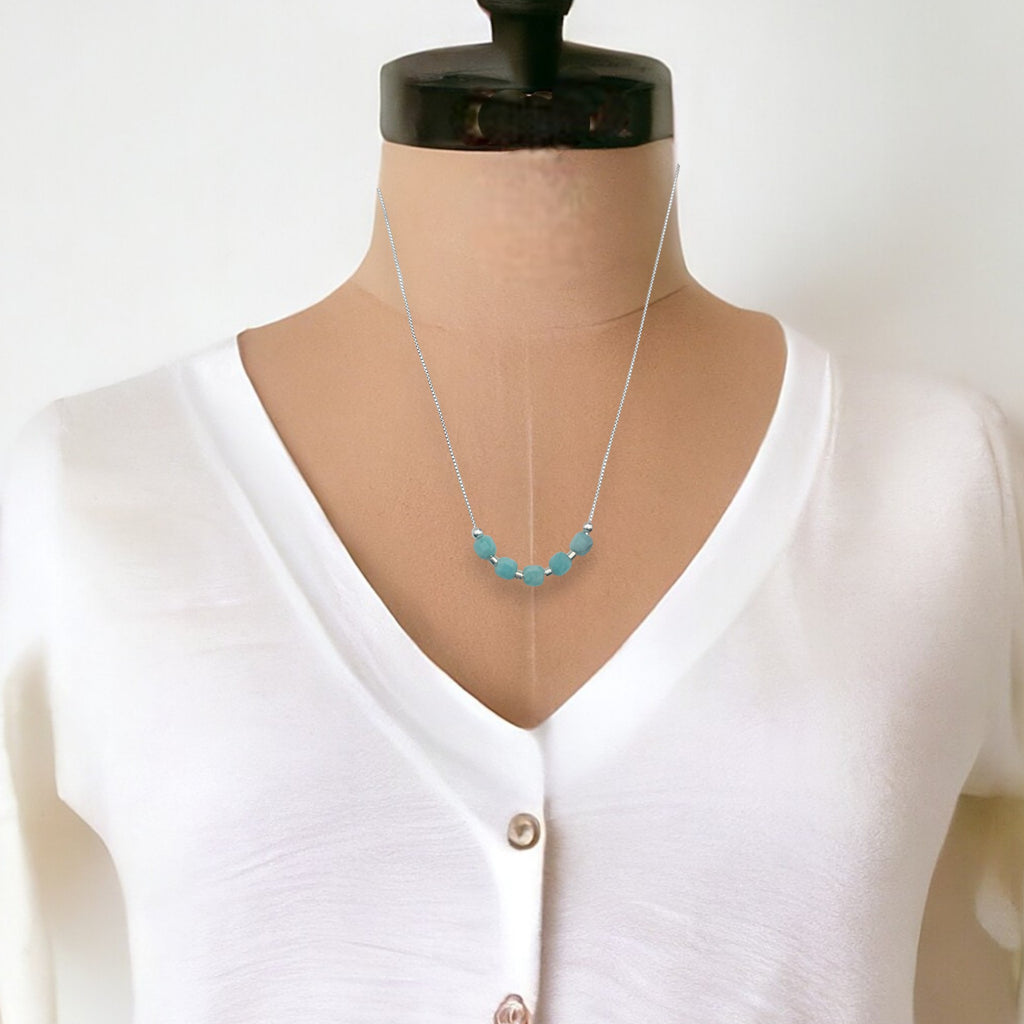 Cube - Silver & Amazonite Adjustable Necklace Necklace Bijou by SAM