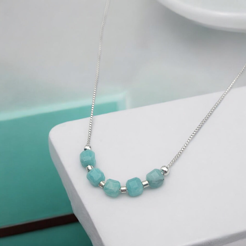 Cube - Silver & Amazonite Adjustable Necklace Necklace Bijou by SAM