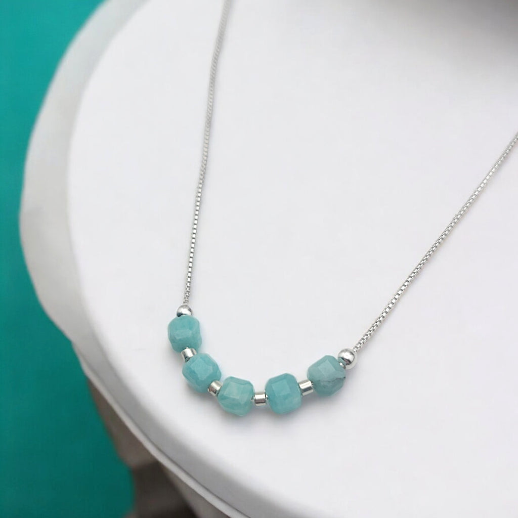 Cube - Silver & Amazonite Adjustable Necklace Necklace Bijou by SAM