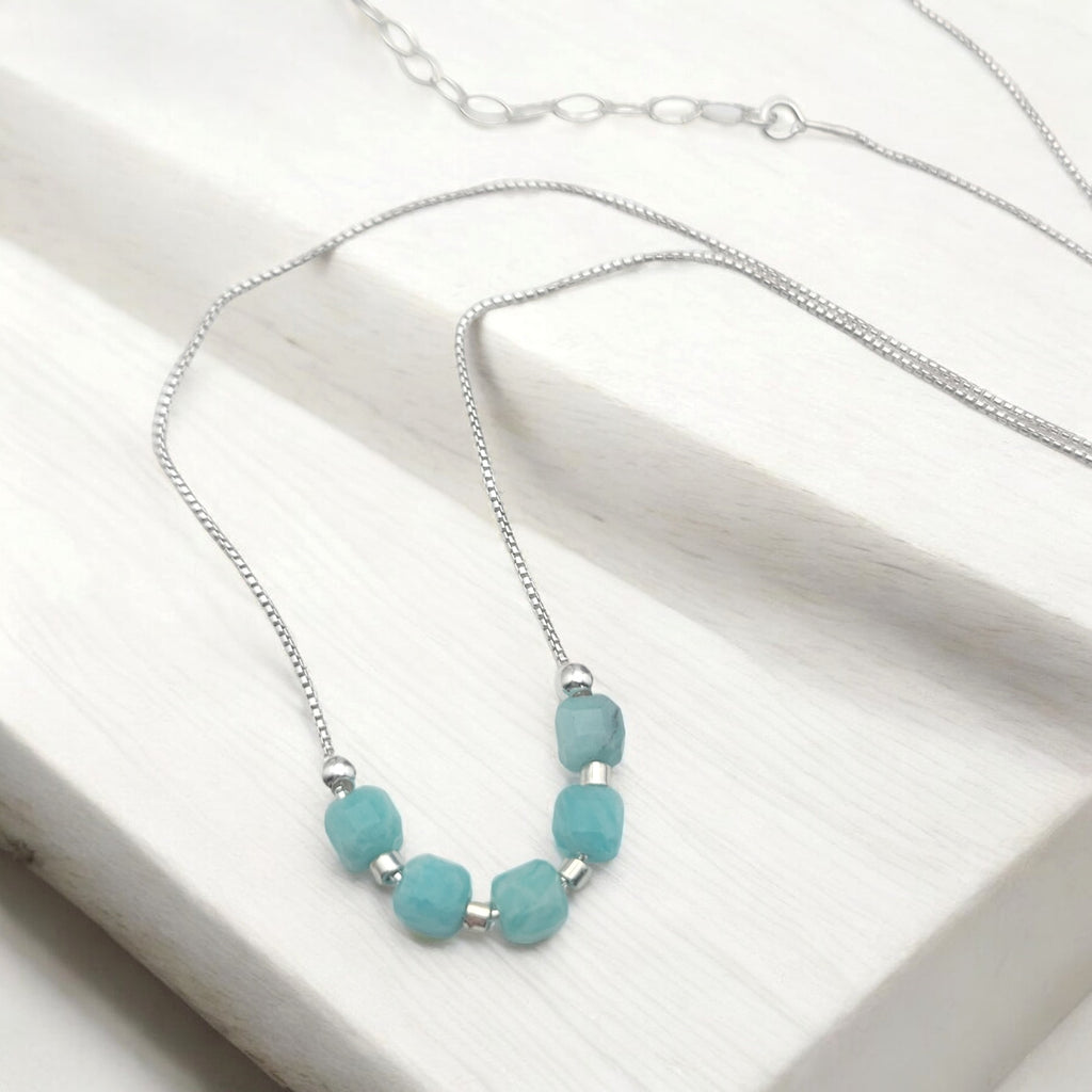 Cube - Silver & Amazonite Adjustable Necklace Necklace Bijou by SAM