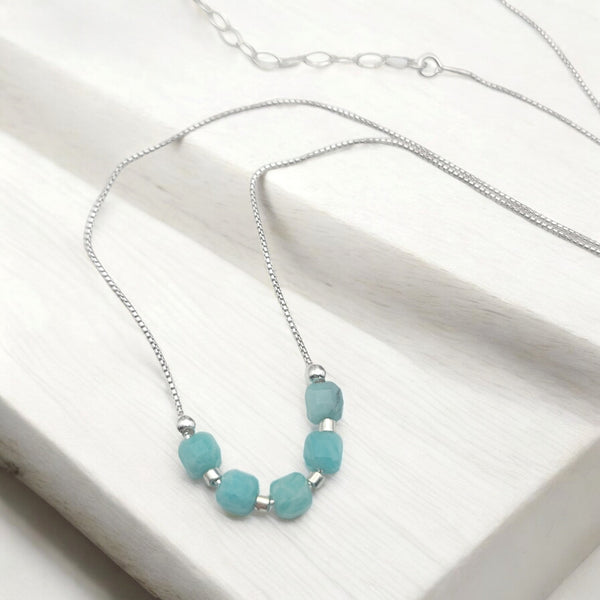 Cube - Silver & Amazonite Adjustable Necklace Necklace Bijou by SAM