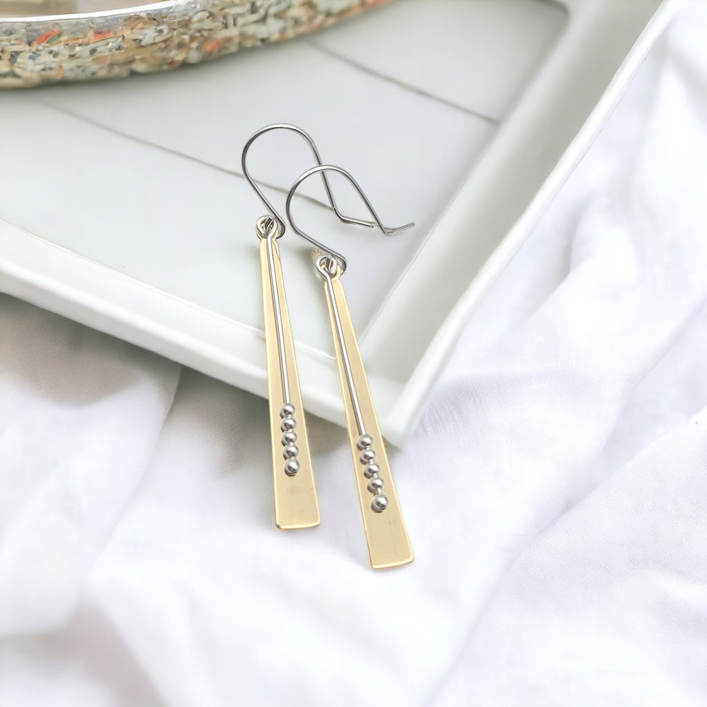 Long Gold & Sterling Silver Statement Earrings Earrings Bijou by SAM