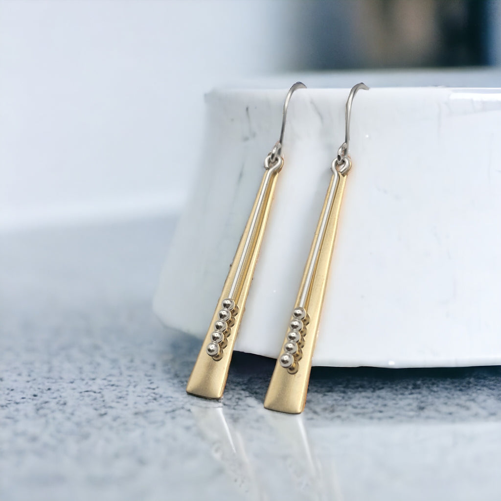 Long Gold & Sterling Silver Statement Earrings Earrings Bijou by SAM