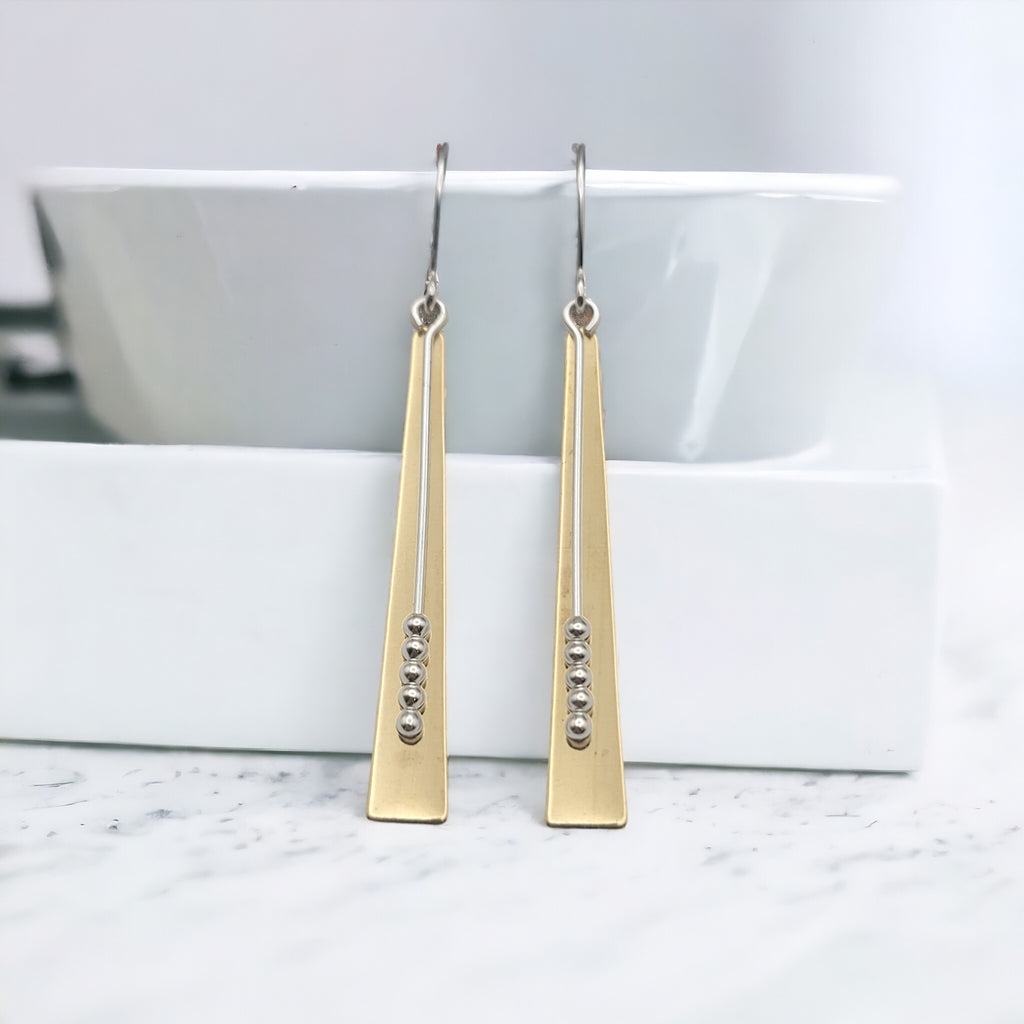 Long Gold & Sterling Silver Statement Earrings Earrings Bijou by SAM