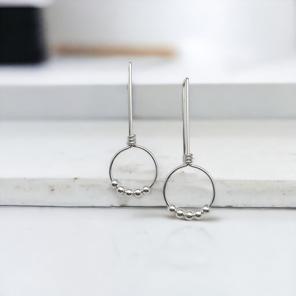 Sterling Silver Beaded Hoop Threaders Earrings Bijou by SAM