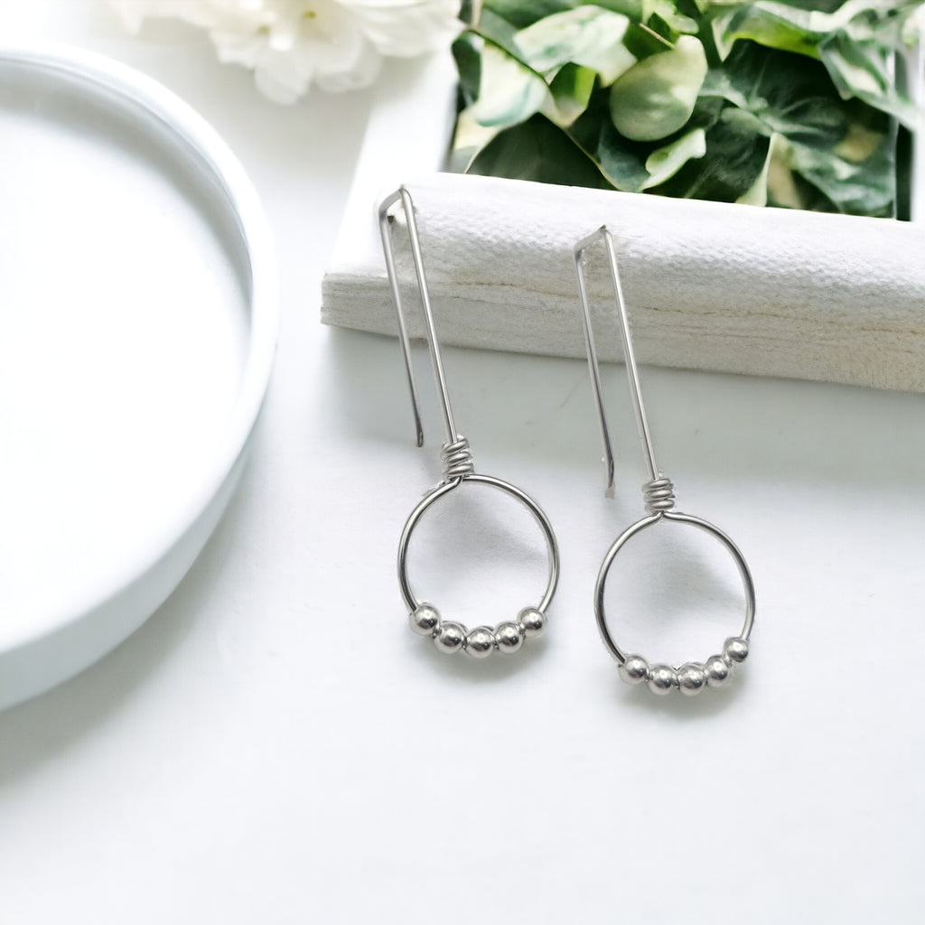 Sterling Silver Beaded Hoop Threaders Earrings Bijou by SAM