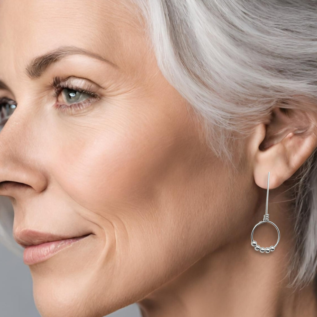 Sterling Silver Beaded Hoop Threaders Earrings Bijou by SAM