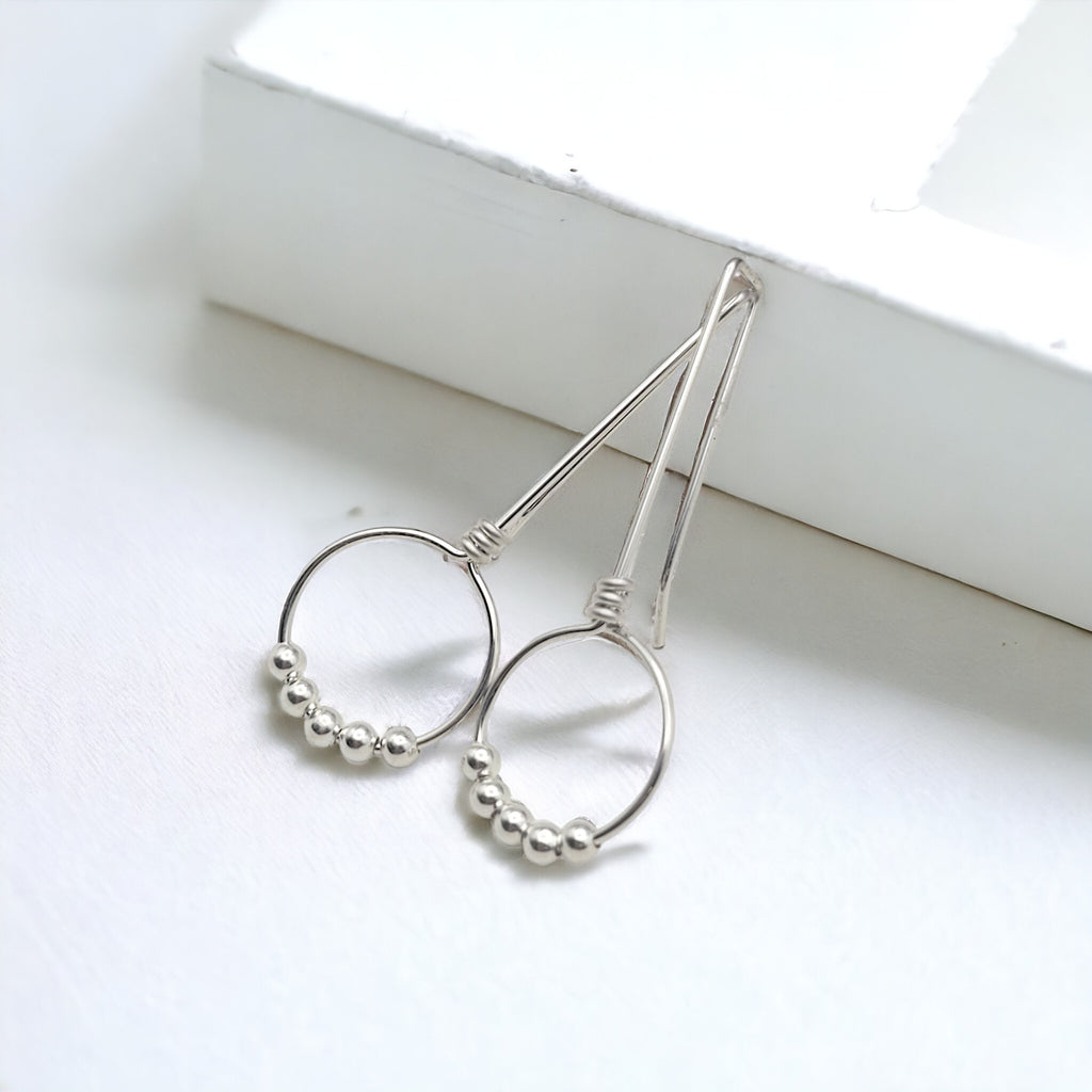 Sterling Silver Beaded Hoop Threaders Earrings Bijou by SAM