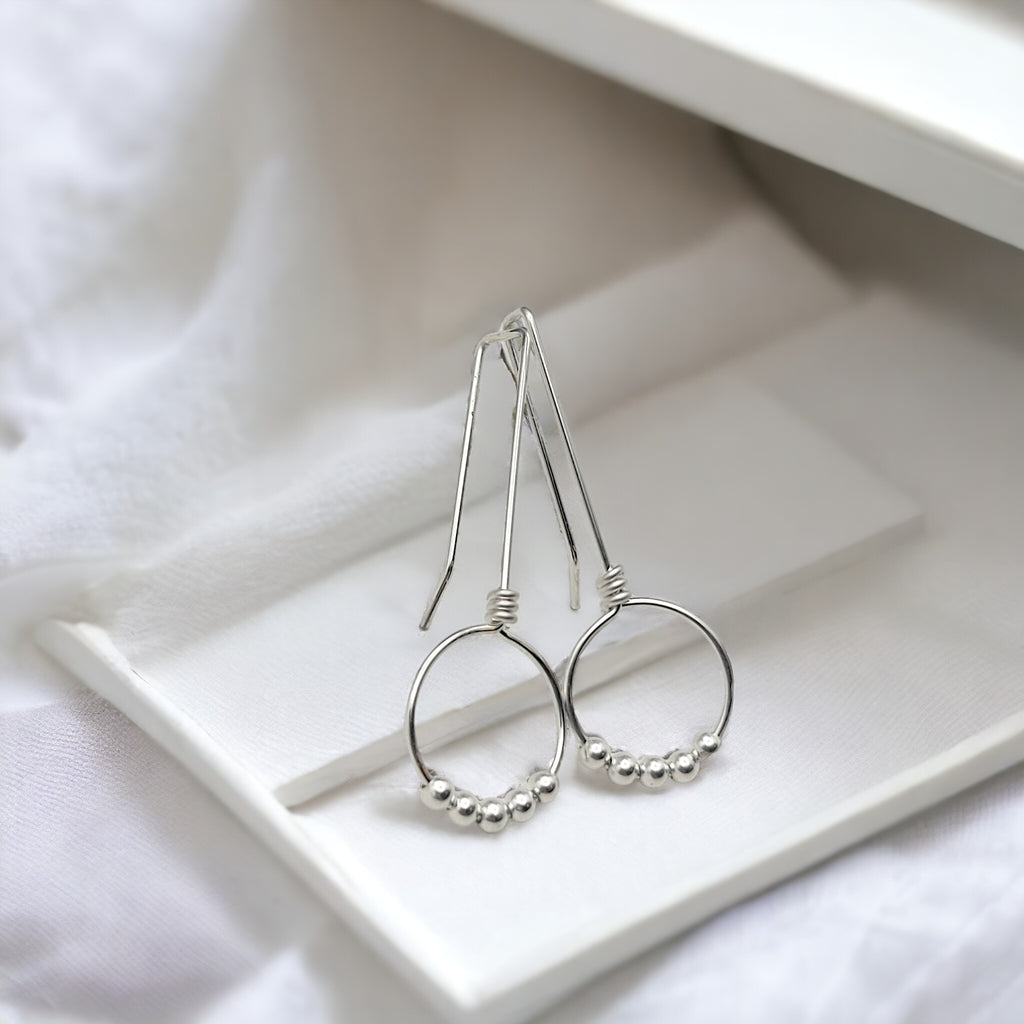 Sterling Silver Beaded Hoop Threaders Earrings Bijou by SAM