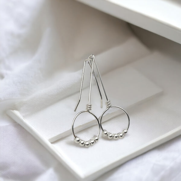 Sterling Silver Beaded Hoop Threaders Earrings Bijou by SAM