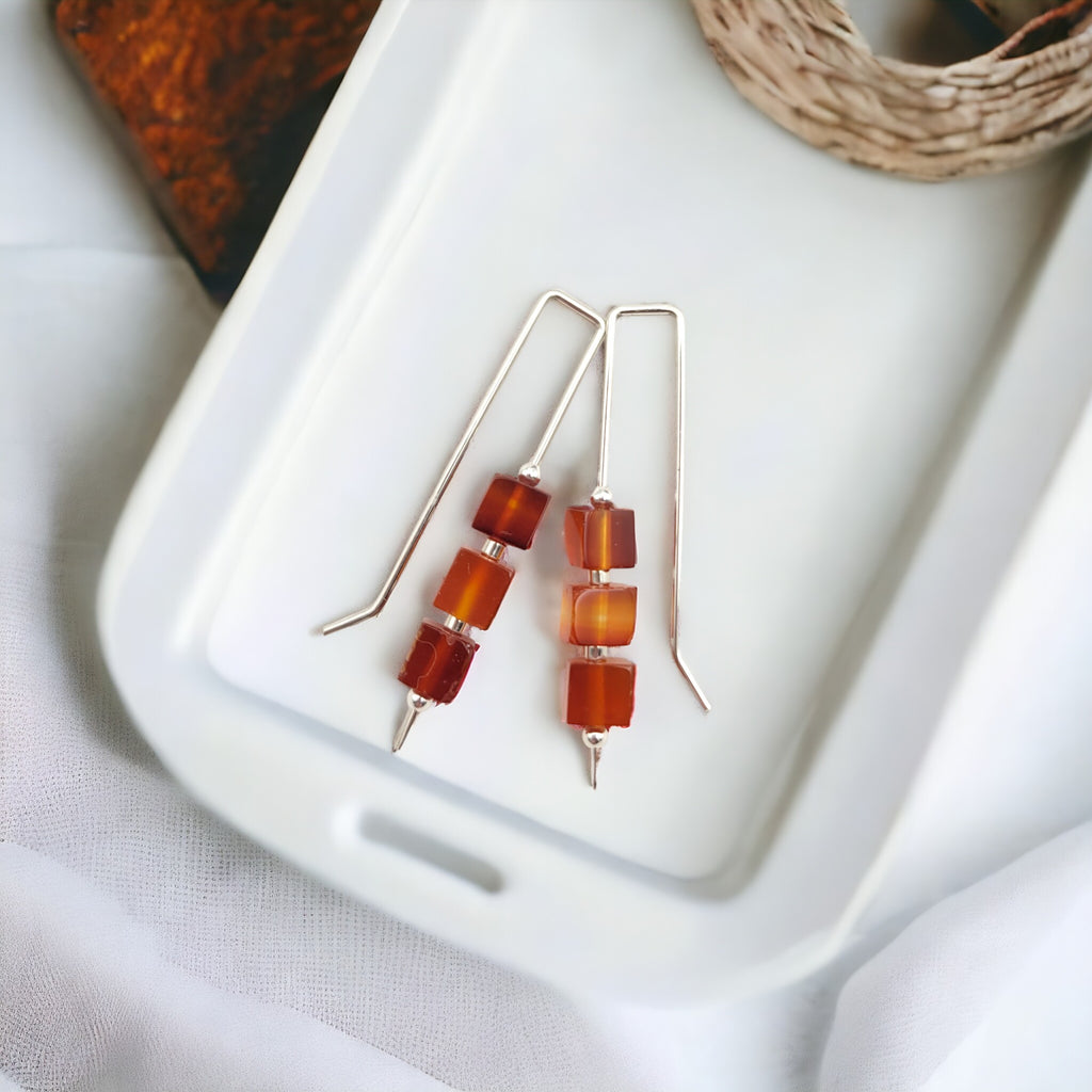 Silver Threaders with Carnelian Cubes Earrings Bijou by SAM