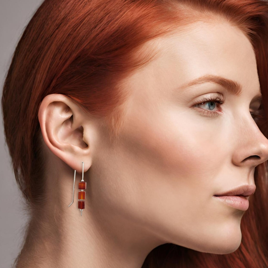 Silver Threaders with Carnelian Cubes Earrings Bijou by SAM