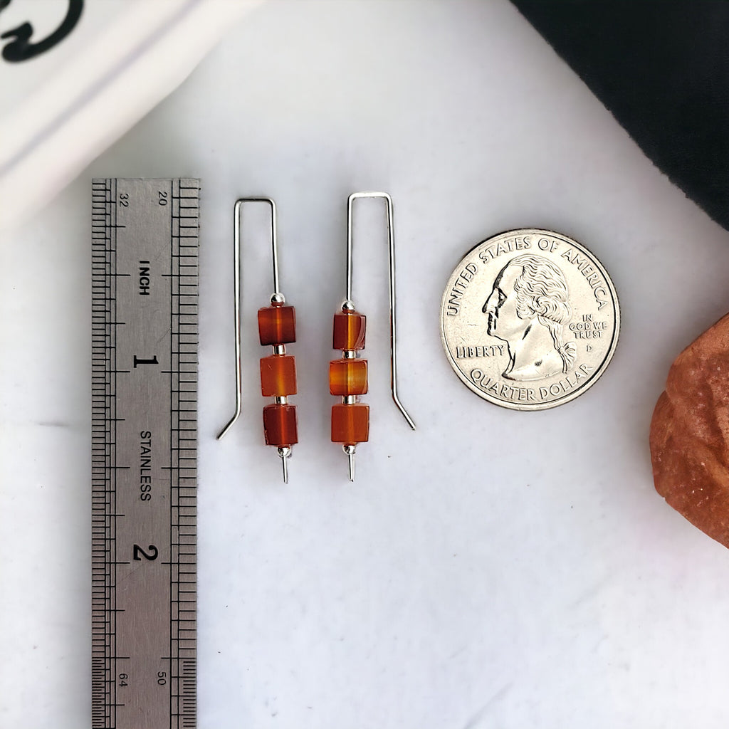 Silver Threaders with Carnelian Cubes Earrings Bijou by SAM