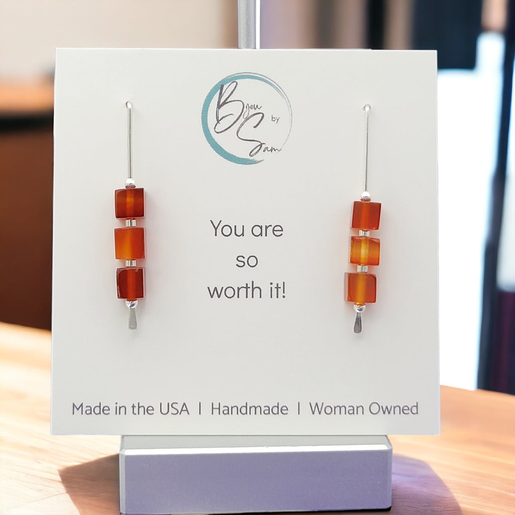 Silver Threaders with Carnelian Cubes Earrings Bijou by SAM